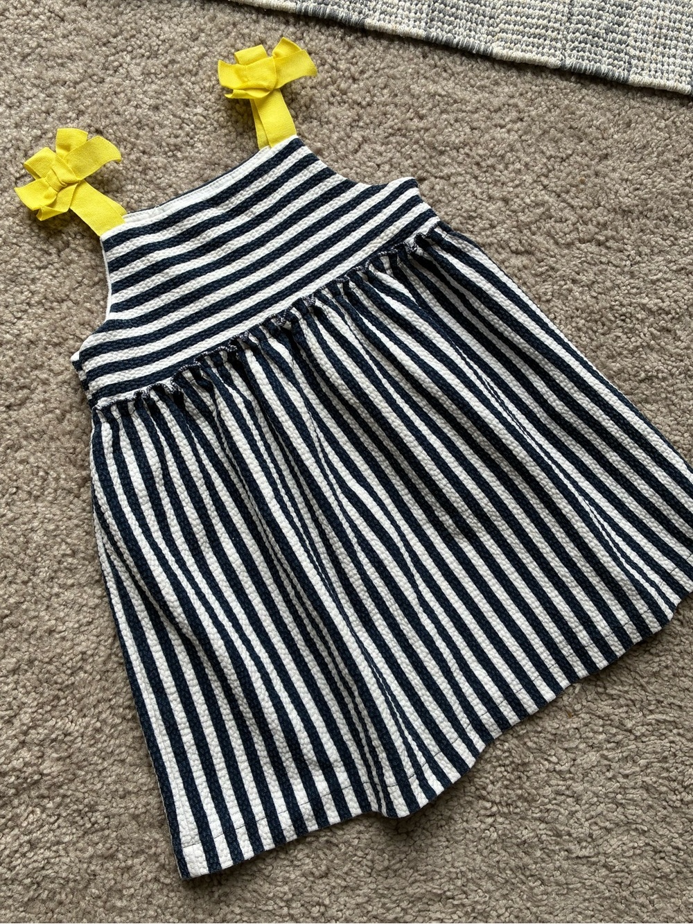 Zara Navy & White Striped Dress with Yellow Bow Straps